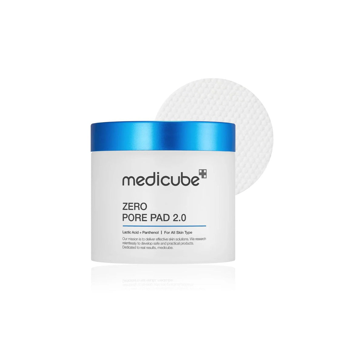 Medicube Zero Pore Pad 2.0, 70 pads in a white jar with a blue lid